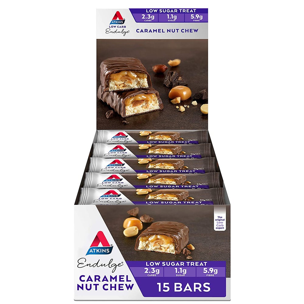 15pc Atkins Low Carb/Sugar 34g Endulge Protein Bar Diet Snack Caramel Nut Chew