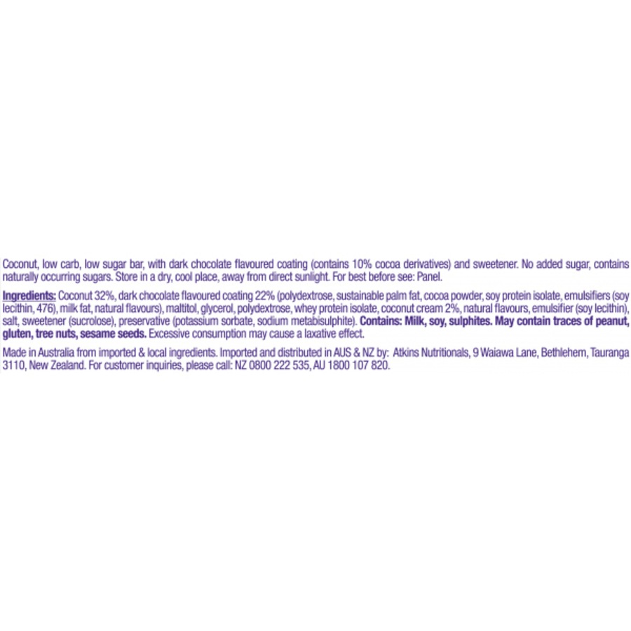 15pc Atkins Low Carb/Sugar 40g Endulge Protein Bar Diet Snack Chocolate Coconut