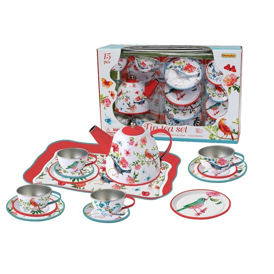 15pc Kaper Kidz Garden Birds Kids/Childrens Play Tin Tea Party Toy Set 3y+