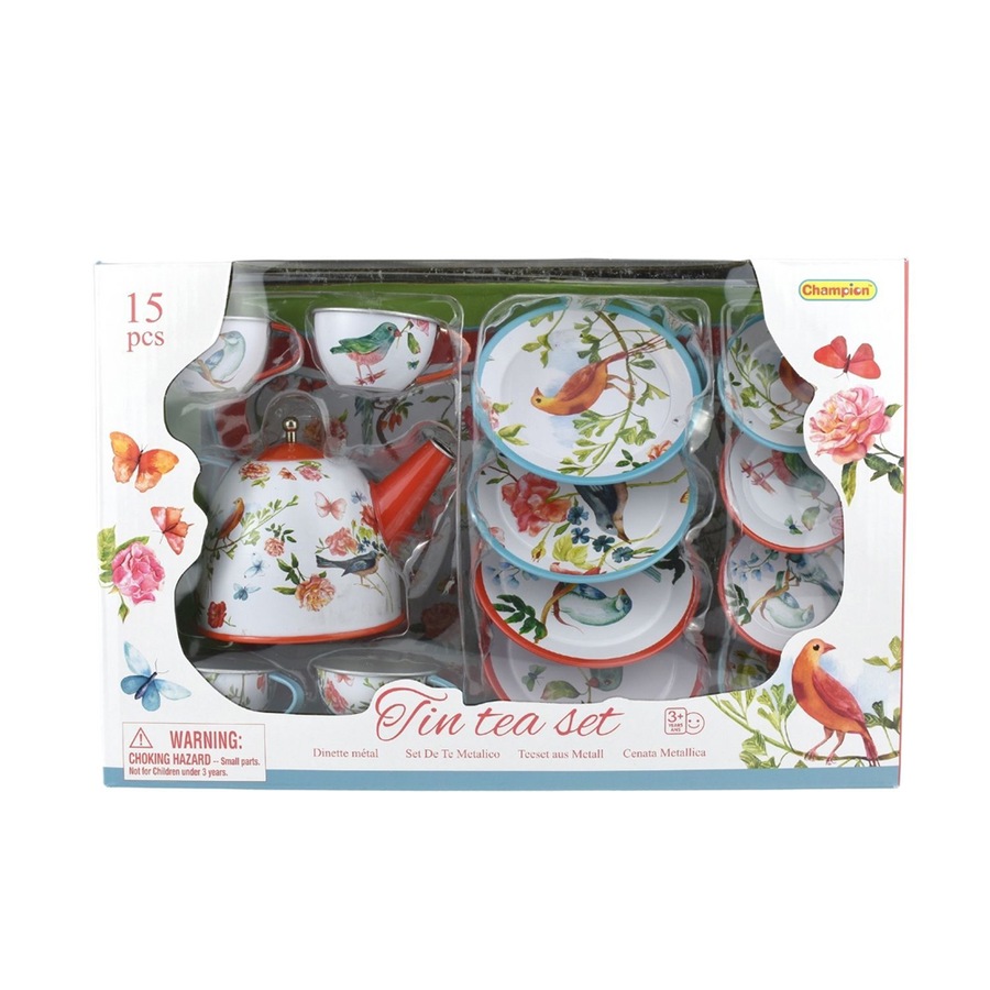 15pc Kaper Kidz Garden Birds Kids/Childrens Play Tin Tea Party Toy Set 3y+