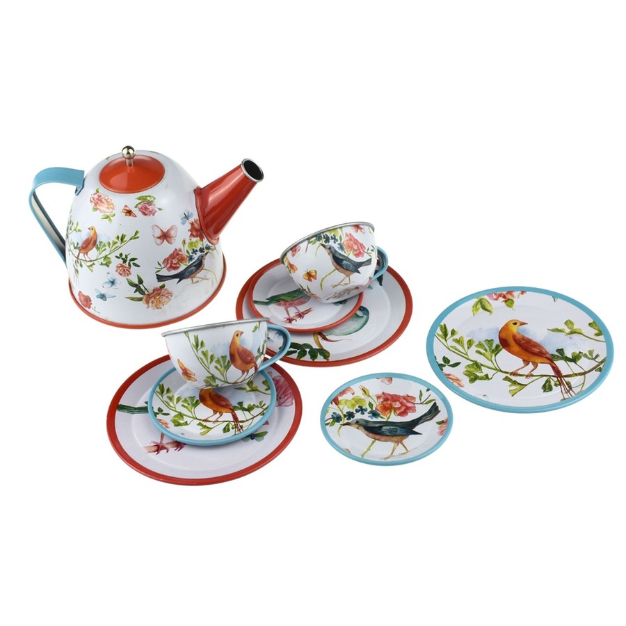 15pc Kaper Kidz Garden Birds Kids/Childrens Play Tin Tea Party Toy Set 3y+