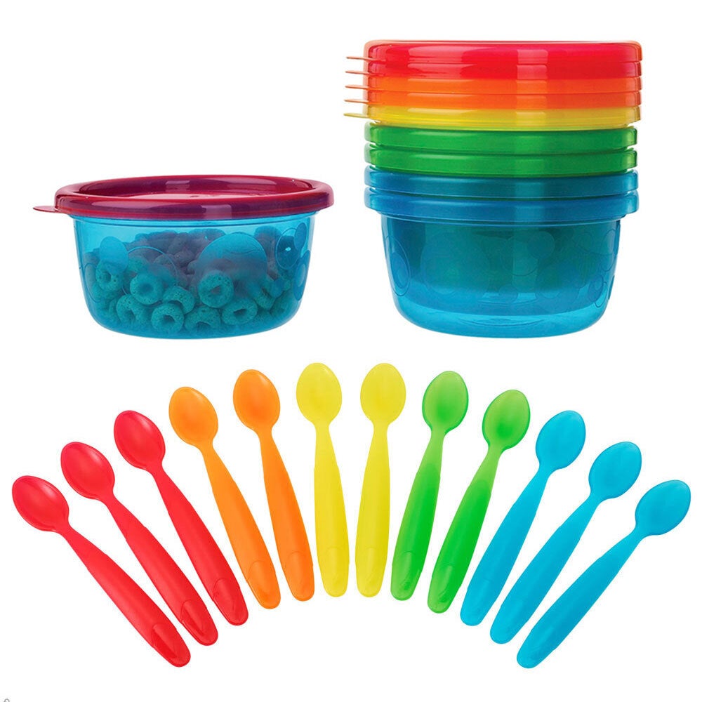 18PK The First Years Take & Toss Baby Spoons/Feeding Bowls w/Lids Food Container