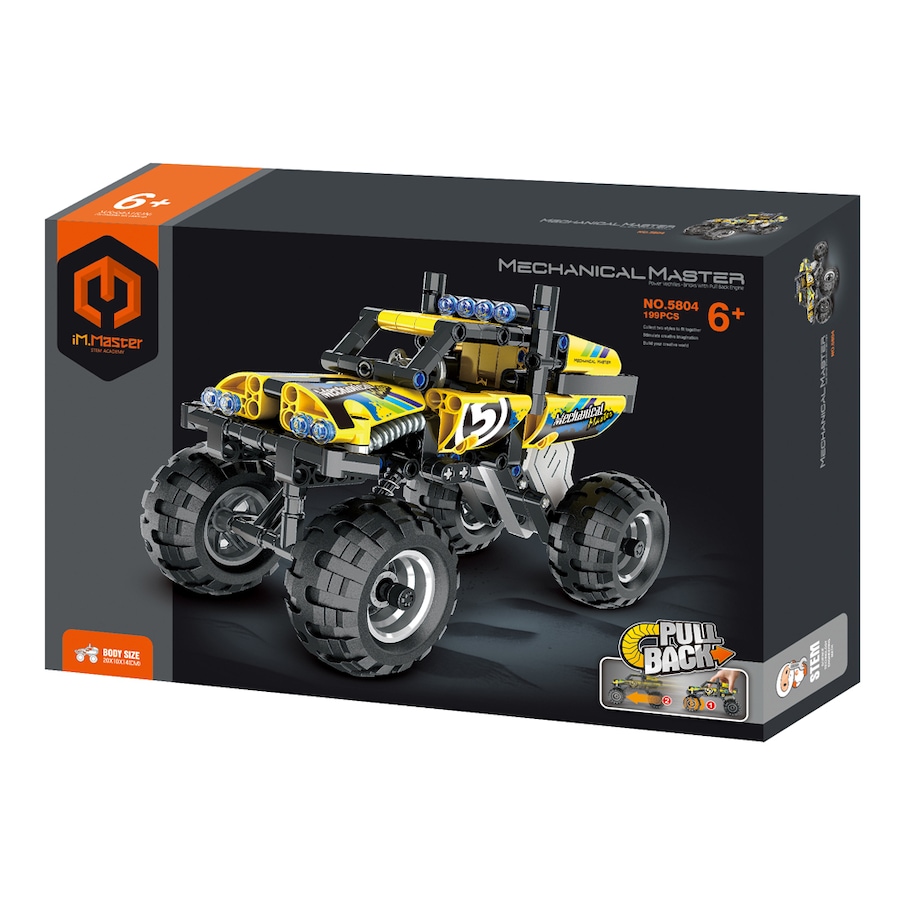 199pc iM.Master Pull Back Truck Building Blocks Kids Assemble Toy Set Yellow 6y+