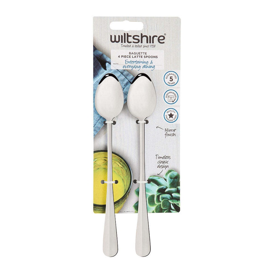 2 x 4pc Wiltshire Baguette Stainless Steel Latte Spoon Kitchen Utensils Set