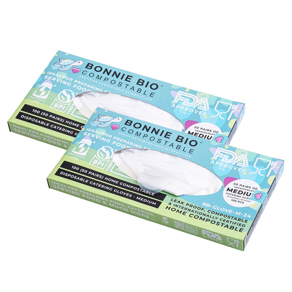 200x Bonnie Bio Compostable Disposable Catering/Food Preperation Gloves Medium Australia