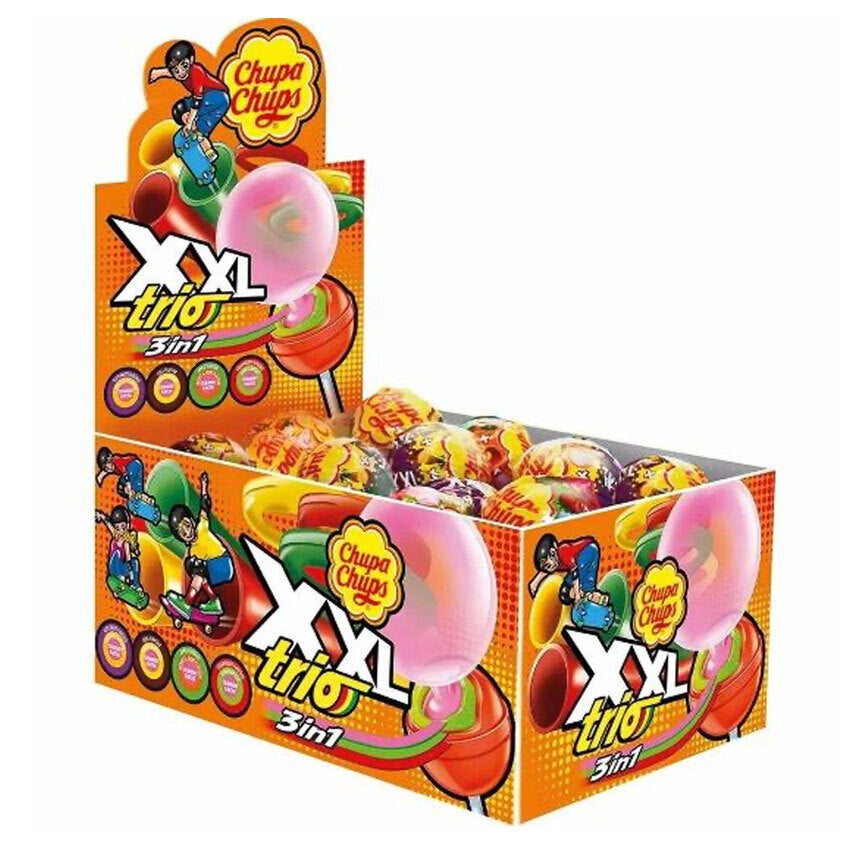 20pc Chupa Chups 580g Layered Lollipops w/Bubble Gum XXL Trio 3 in 1 Display Box