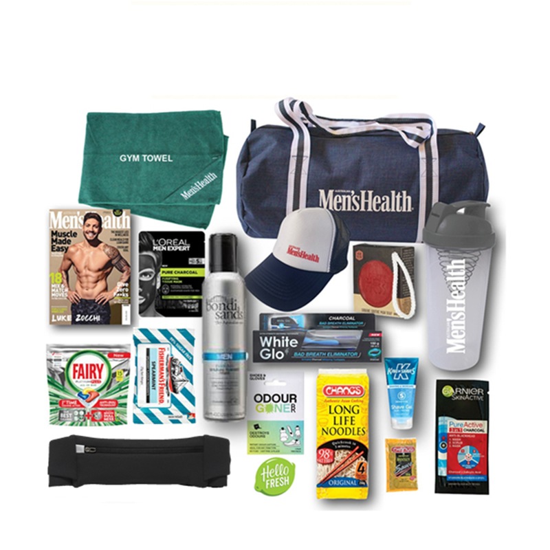 20pc Men's Health Magazine Showbag w/Protein Shaker/Shave Gel/Towel/Hat