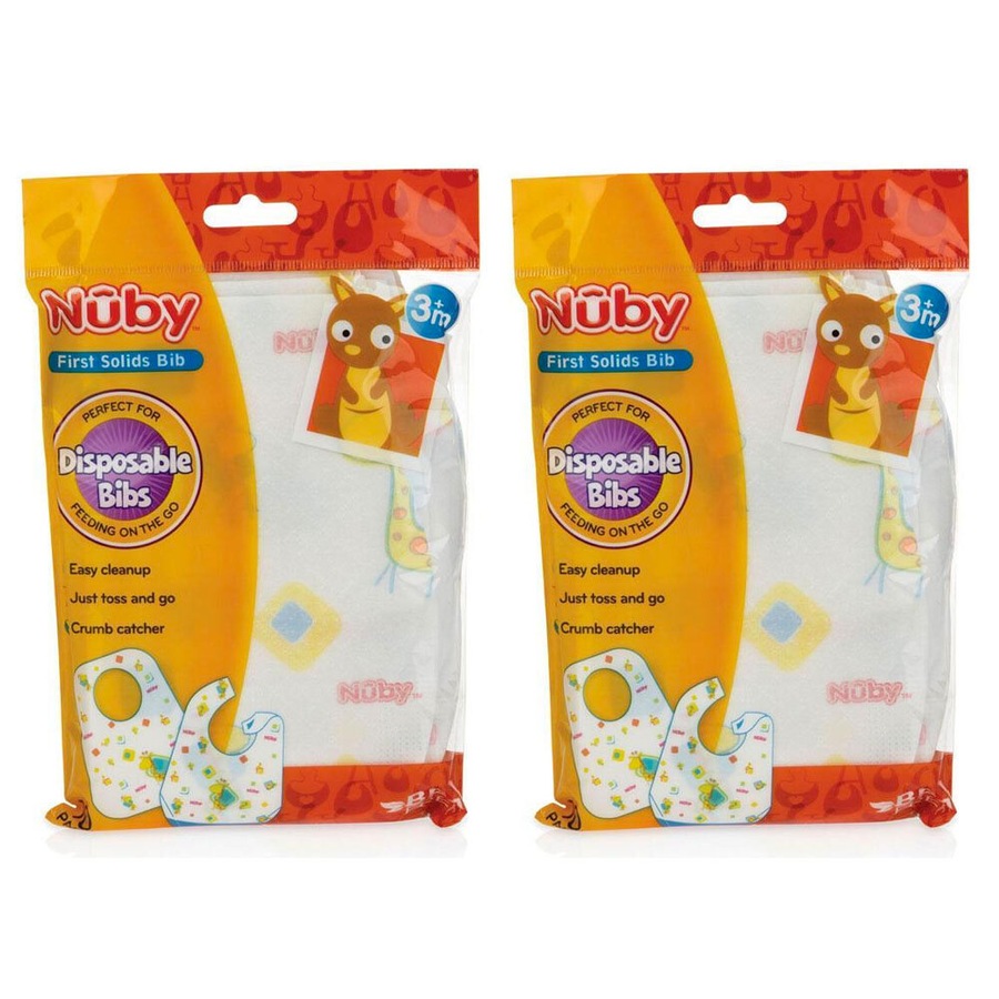 20pc Nuby Disposable Travel Friendly Leak Proof Printed Baby Bibs Assorted