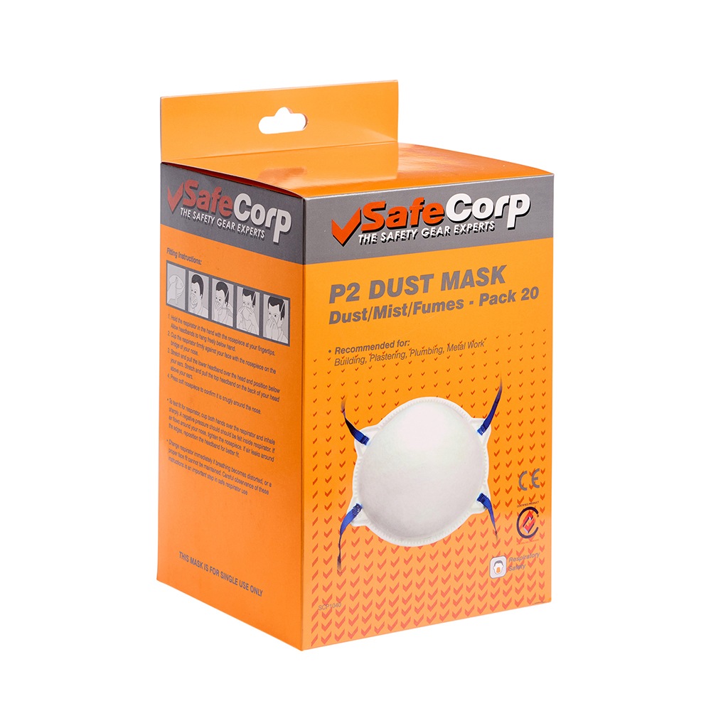 20pc Safecorp Dust/Air Pollution Mask P2 Protective Personal Face Covering PPE Australia