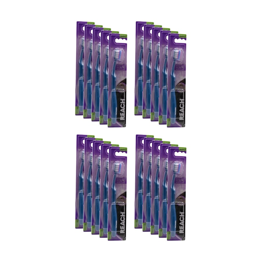 20PK Reach Ultimate Care Toothbrush W/ 14-Degree Angled Neck Med Asstd Colours