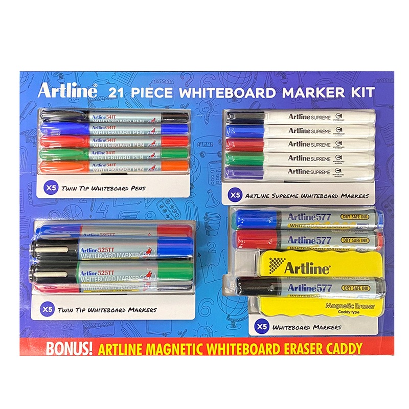 Buy 21pc Artline Whiteboard Markers & Pens Value Pack Kit w/