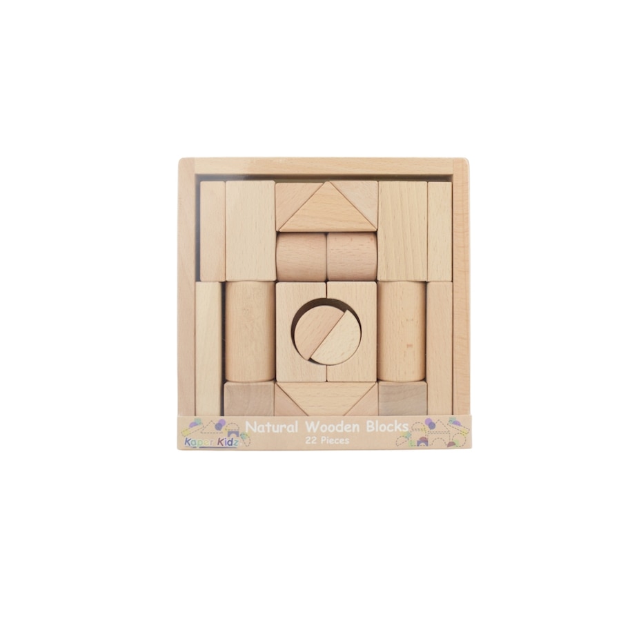 22pc Kaper Kidz Natural Wooden Blocks Kids/Childrens Interactive Toy 12m+