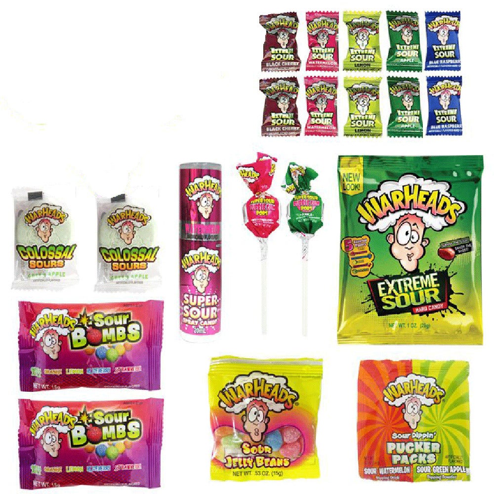 22pc Mega Warheads Kids Showbag Sour Spray/Jelly Beans/Lollipops Assorted Candy