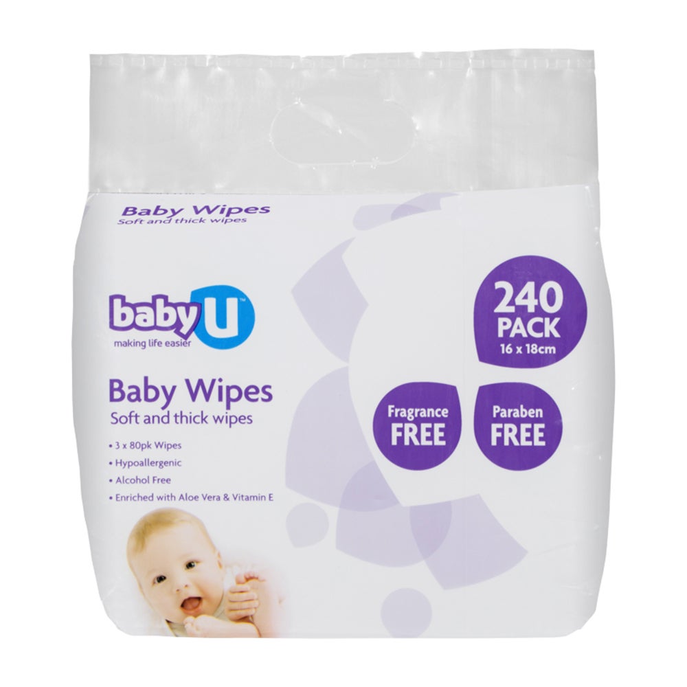 240pc BabyU Baby/Infant/Kids Alcohol/Fragrance Free Absorbent Wet Wipes