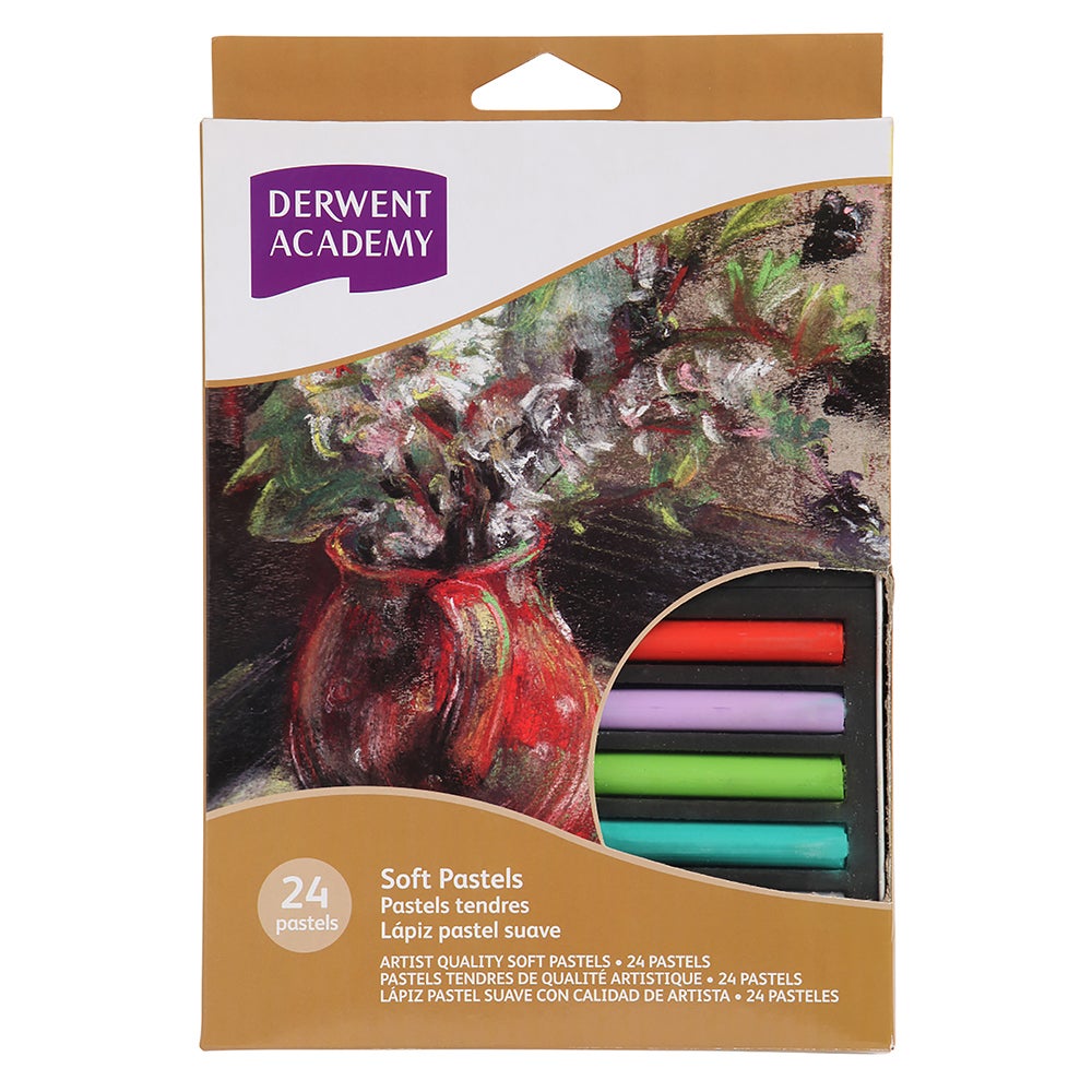 24pc Derwent Academy Assorted Colour 10mm Soft Pastels Crayon Colouring/Painting