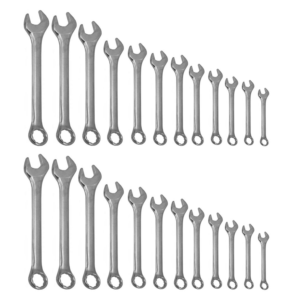 24pc Heavy Duty Wrench Tools Set Combination Ring/Open Spanner 6-22mm 1/4-7/8SAE