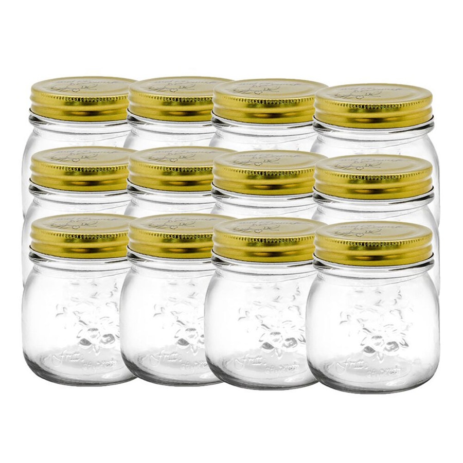 24pc Lemon & Lime 300ml Roma Glass Jars Preserve Jar Container w/ Gold Lids
