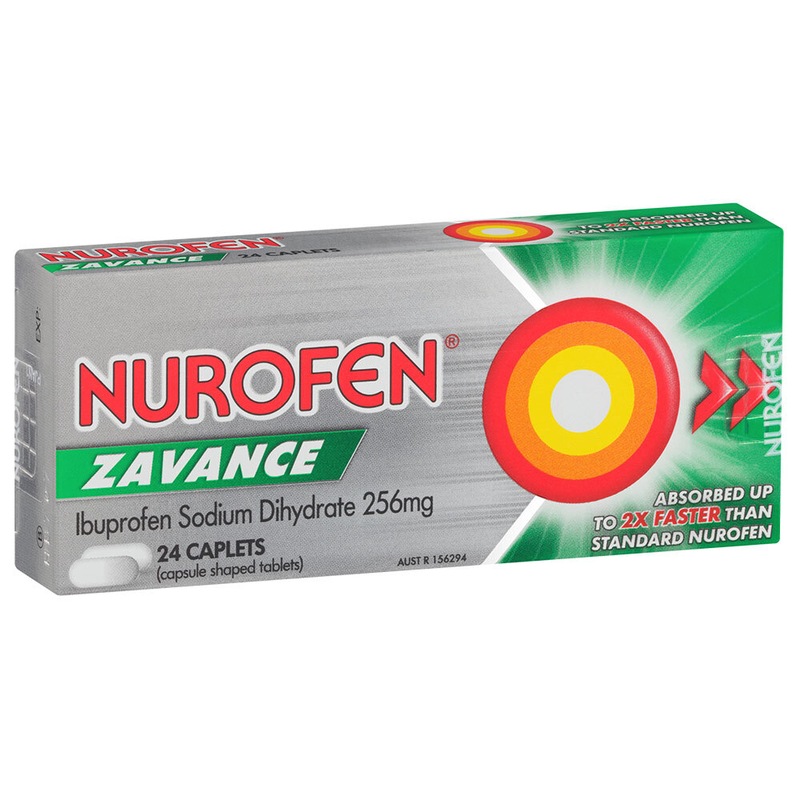 Buy 24pc Nurofen Zavance Ibuprofen Sodium Dihydrate 256mg Caplets Fever