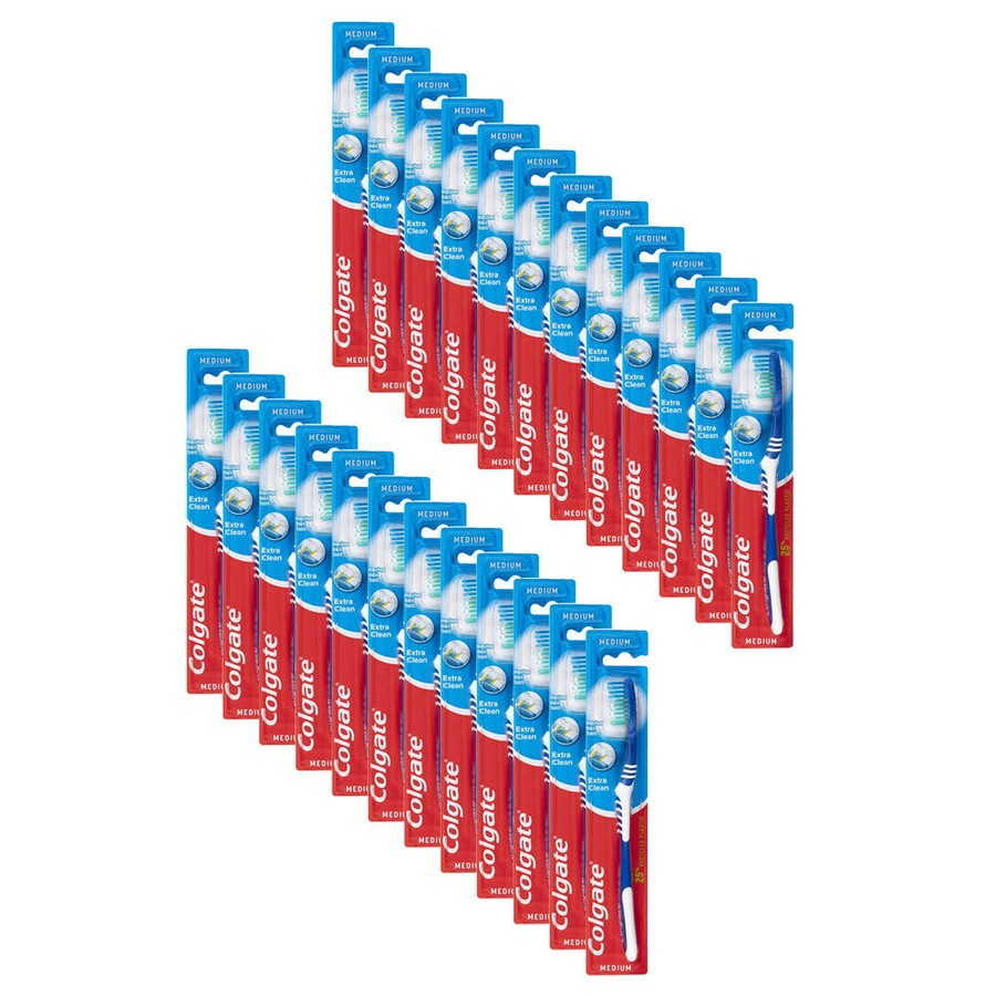 24PK Colgate Extra Clean Toothbrush Medium Dental Oral Care Teeth Cleaner