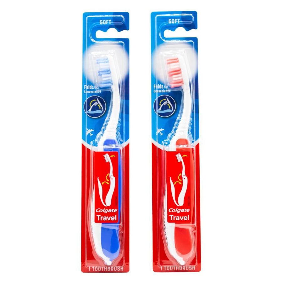 24PK Colgate Travel Size Soft Bristle Toothbrush Red/Blue Dental Care Assorted