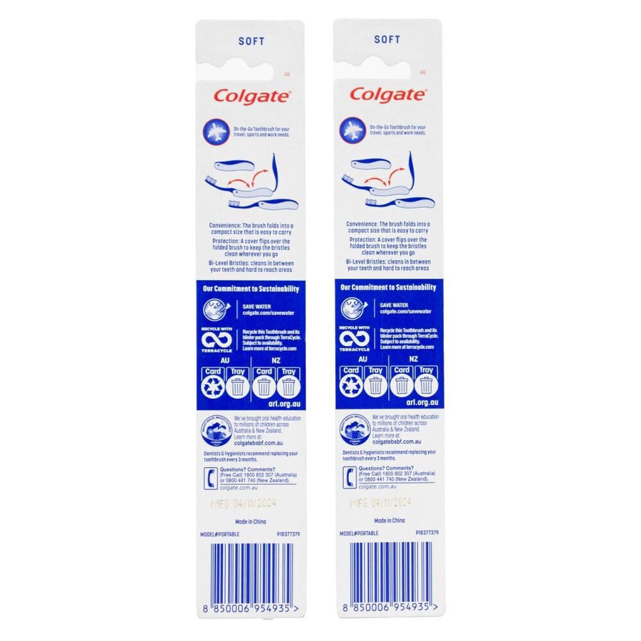 24PK Colgate Travel Size Soft Bristle Toothbrush Red/Blue Dental Care Assorted