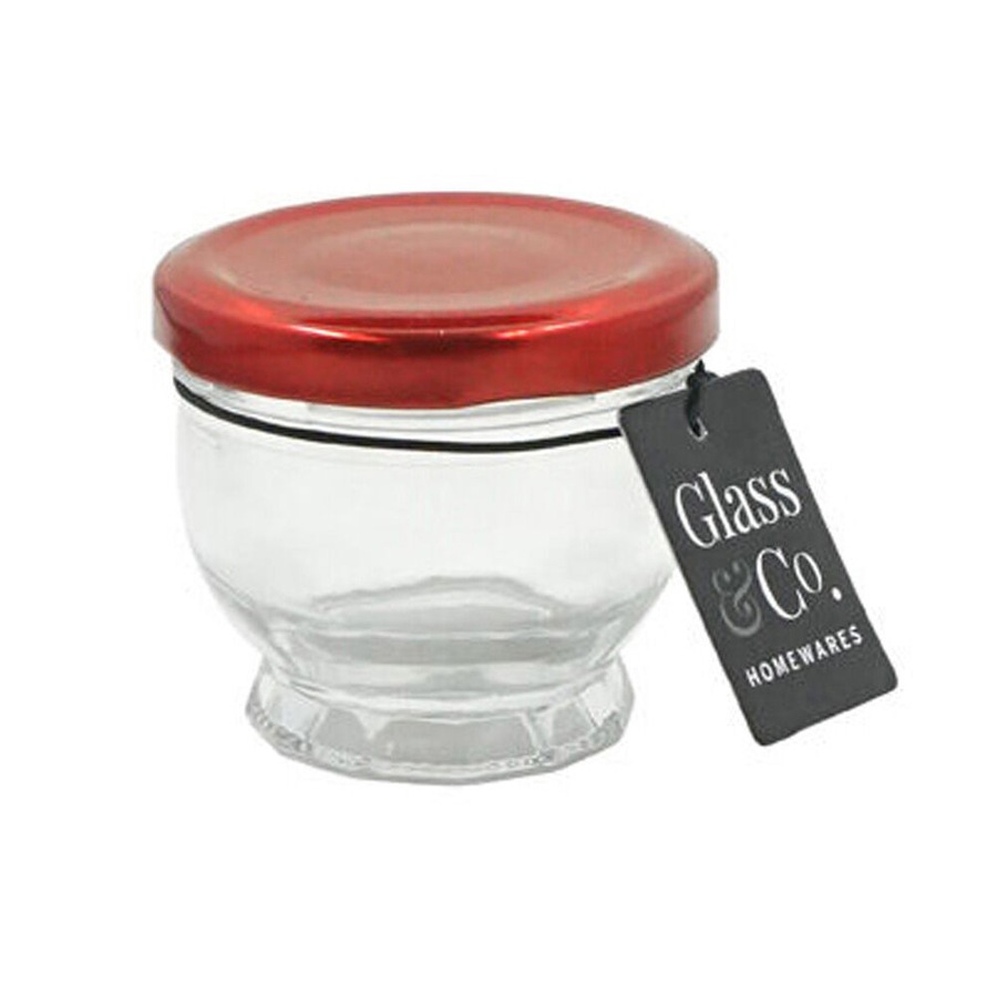 24PK Glass & Co Cleo Round Metallic Lid Jar Container 80ml Clear Assorted