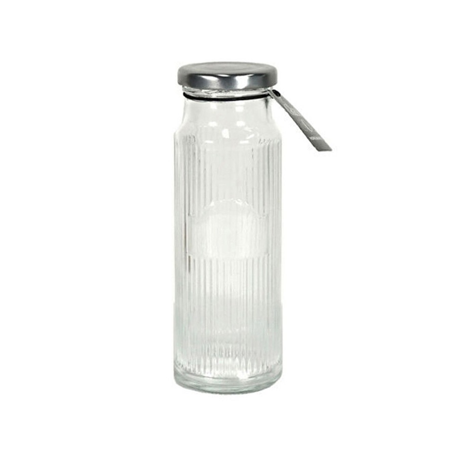 24PK Glass & Co Cleo Round Ribbed Silver Metal Lid Water Bottle 250ml Clear