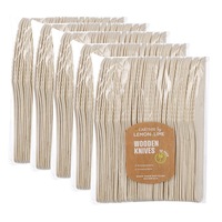 250pc Lemon & Lime Earthie Eco Biodegradable Recyclable Wooden Knives/Cutlery