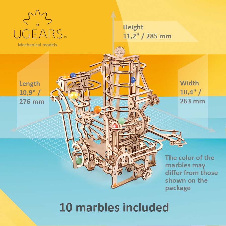 266pc Ugears Marble Run Spiral Hoist Mechanical Wooden 3D Puzzle/Model Set 14+