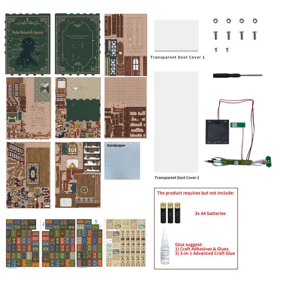 286pc Tonecheer Violin Detective Agency 3D Puzzle 245mm DIY Book Nook Kit 15y+