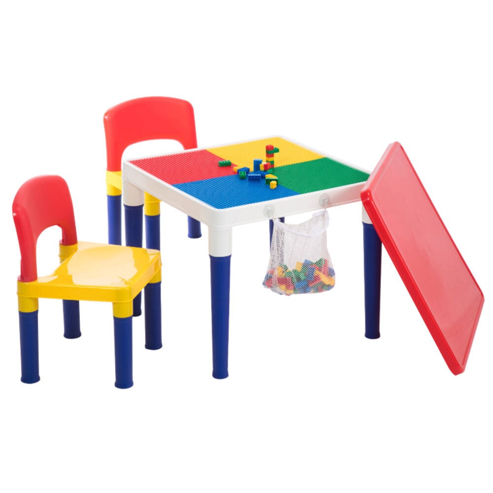2in1 Kids/Children 3y+ Play Table Set Building Block Base & 100pc w/2 Chairs Toy