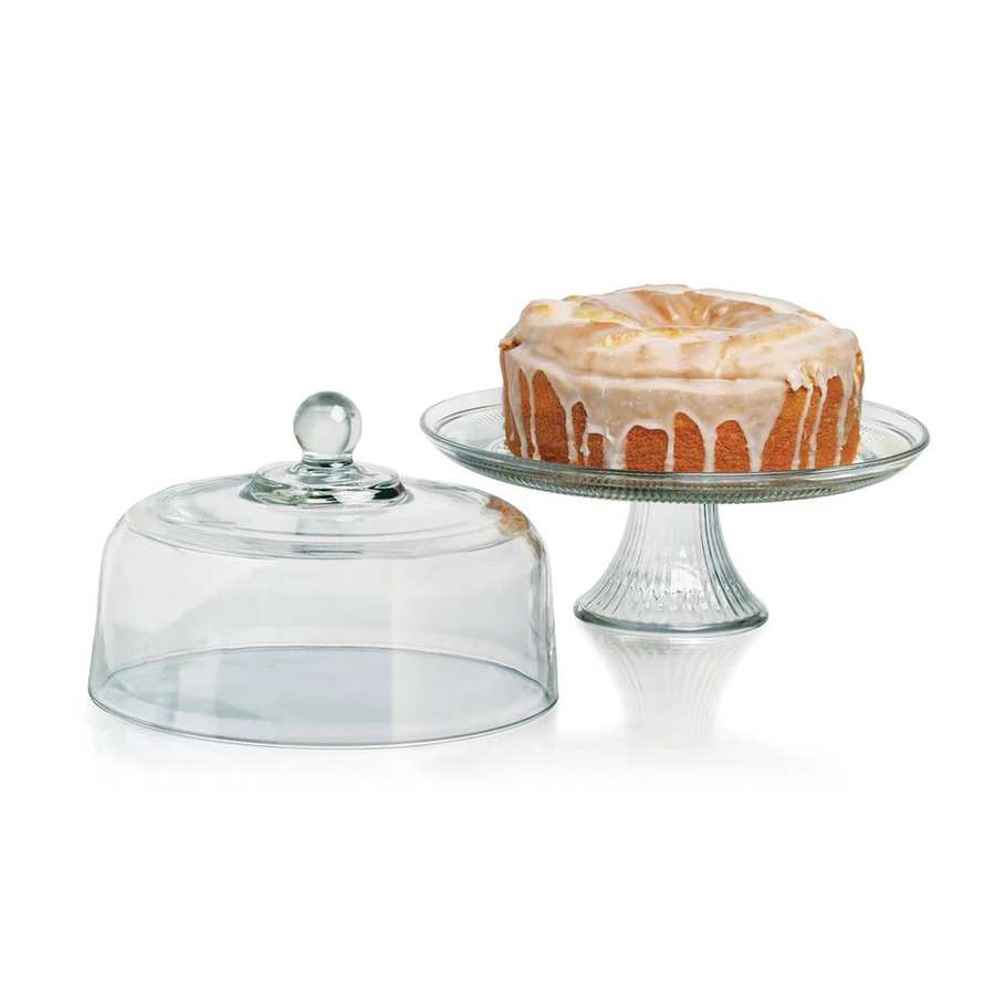 2pc Anchor Hocking Canton 32cm Glass Cake Stand Storage w/ Dome Lid Set Clear