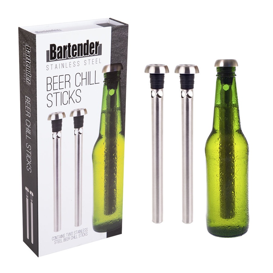 2pc Bartender Stainless Steel Beer Chill Stick Rod Pourer/Cooler Barware Set