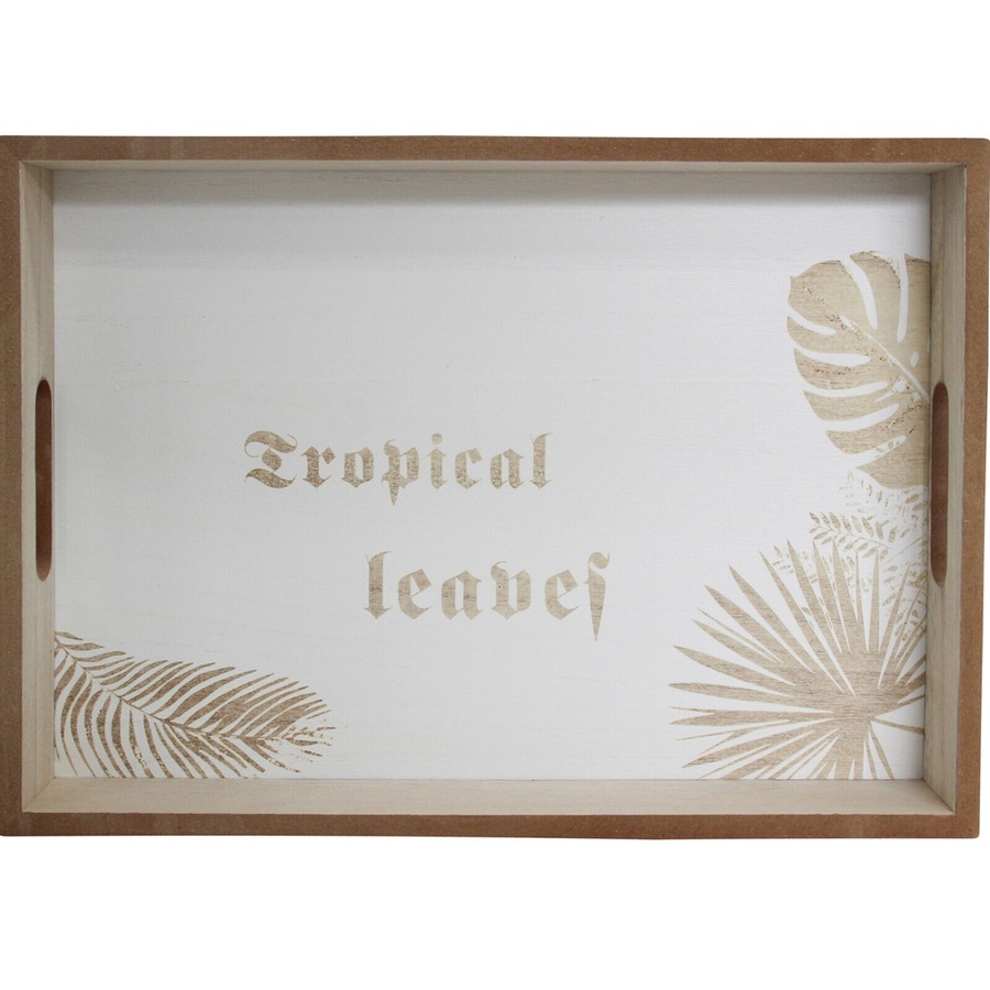 2pc Decorative MDF/Glass 40/35cm Serving Tray w/ Handles Storage Rectangle Palm