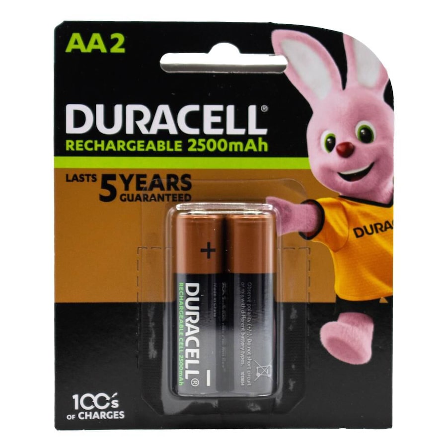 2pc Duracell AA Size Alkaline Battery Pack 2500mAh Rechargeable Batteries