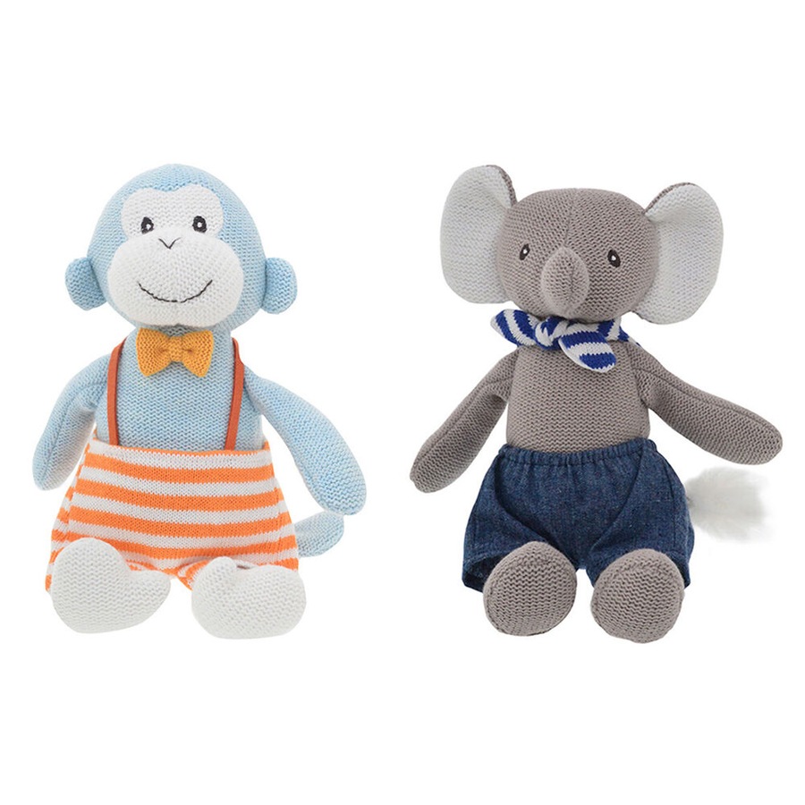 2pc Gibson Gifts Rollie Pollie Max Monkey/Eddie Elephant PlushToy 20cm Combo Set