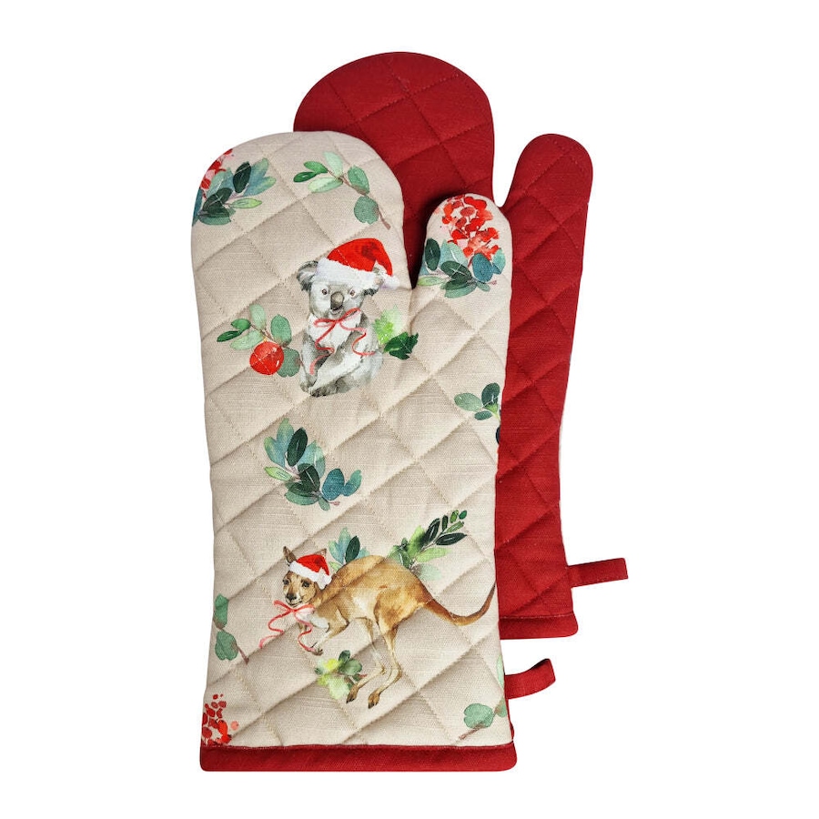 2pc J.Elliot Home Outback Christmas Oven Mitt 19x35cm Beige & Red Home Decor