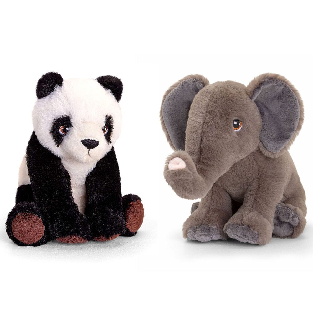 2pc Keel Toys 25cm Elephant & Panda Soft Plush Toy Stuffed Animal Kids 12m+ 