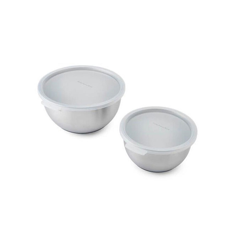 2pc KitchenAid Stainless Steel Food Mixing Bowls With Lids Silver