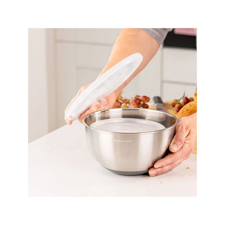 2pc KitchenAid Stainless Steel Food Mixing Bowls With Lids Silver