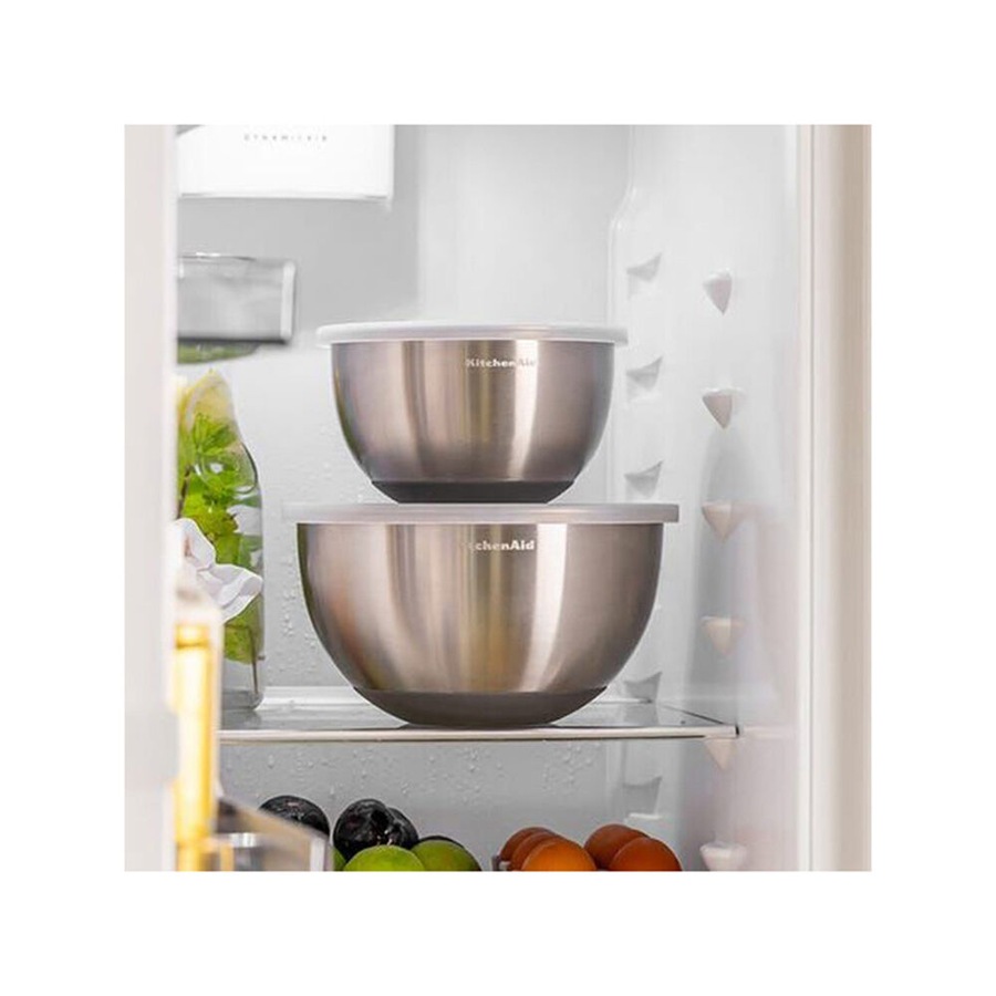 2pc KitchenAid Stainless Steel Food Mixing Bowls With Lids Silver