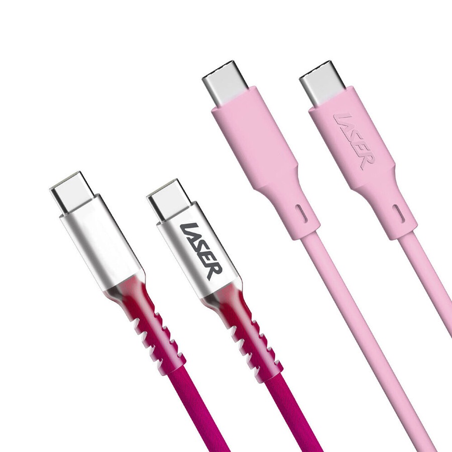 2pc Laser 1m USB-C to C Charging Cable for Samsung & iPhone 16 Rainbow/Pink