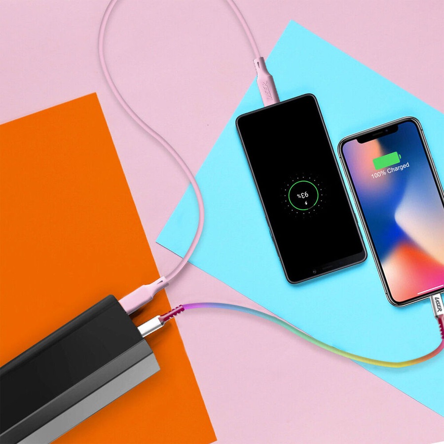 2pc Laser 1m USB-C to C Charging Cable for Samsung & iPhone 16 Rainbow/Pink