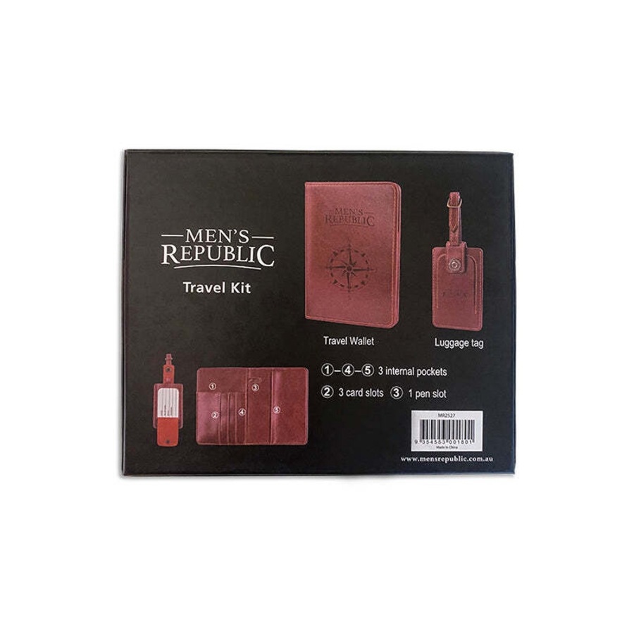 2pc Men's Republic Portable Travel Wallet & Luggage Tag Faux Leather Gift Set