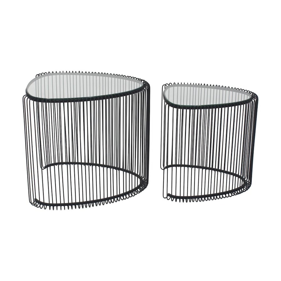 2pc NF Living Nested Side Tables 50 & 45cm Metal Mirror Glass Finish - Black