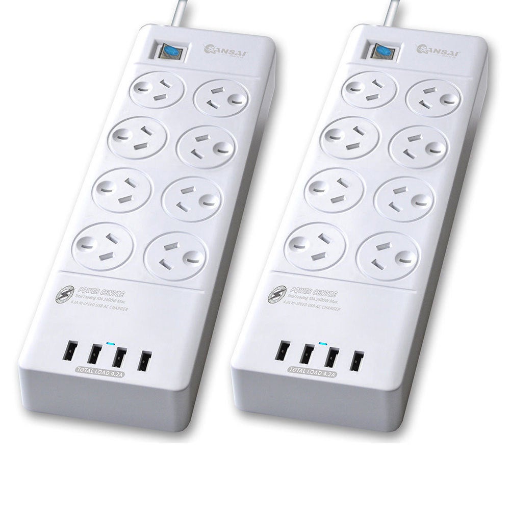2pc Sansai Power Board 8 Way Outlets Socket 4 Usb Charger Ports/Surge Protector