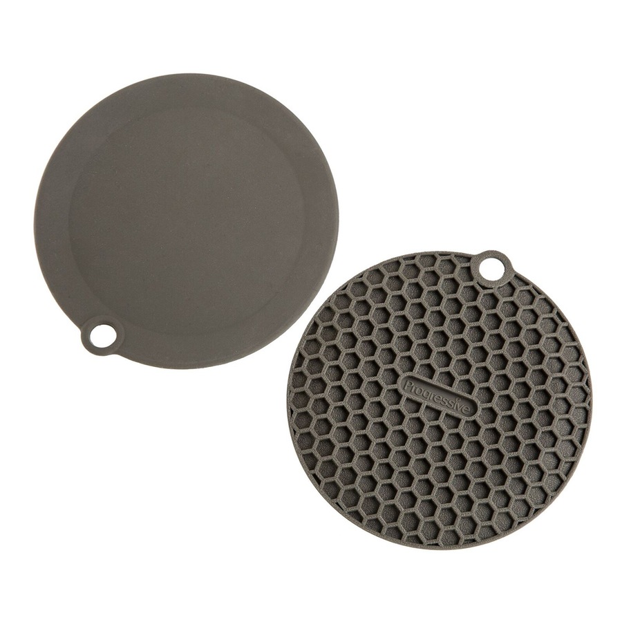 2pc Progressive 14cm Mini Multi Mat Silicone Coaster Set Round Charcoal Grey