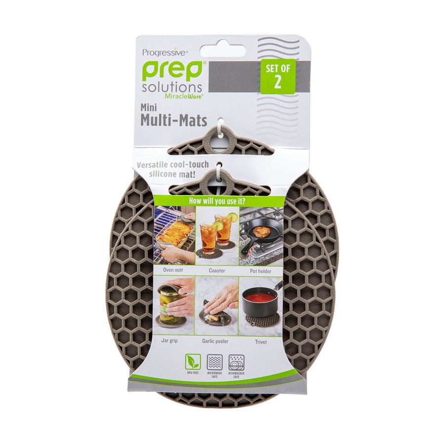 2pc Progressive 14cm Mini Multi Mat Silicone Coaster Set Round Charcoal Grey