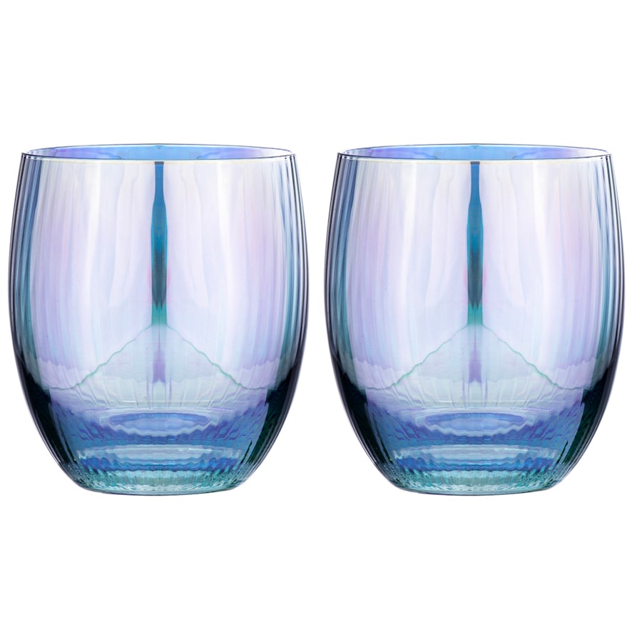 2pc Tempa Thalia Ribbed 500ml Crystal Lowball Tumbler Drink Glasses Black Pearl
