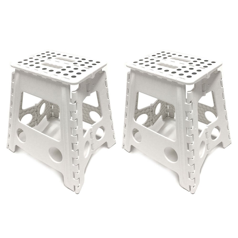 2PK 39cm White Plastic Folding Step Stool Portable Chair Flat Indoor/Outdoor